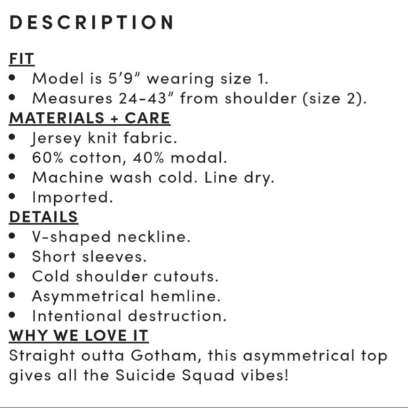 TORRID Suicide Squad Harley Quinn Distressed Cold Shoulder Top! NWT! - Picture 4 of 5